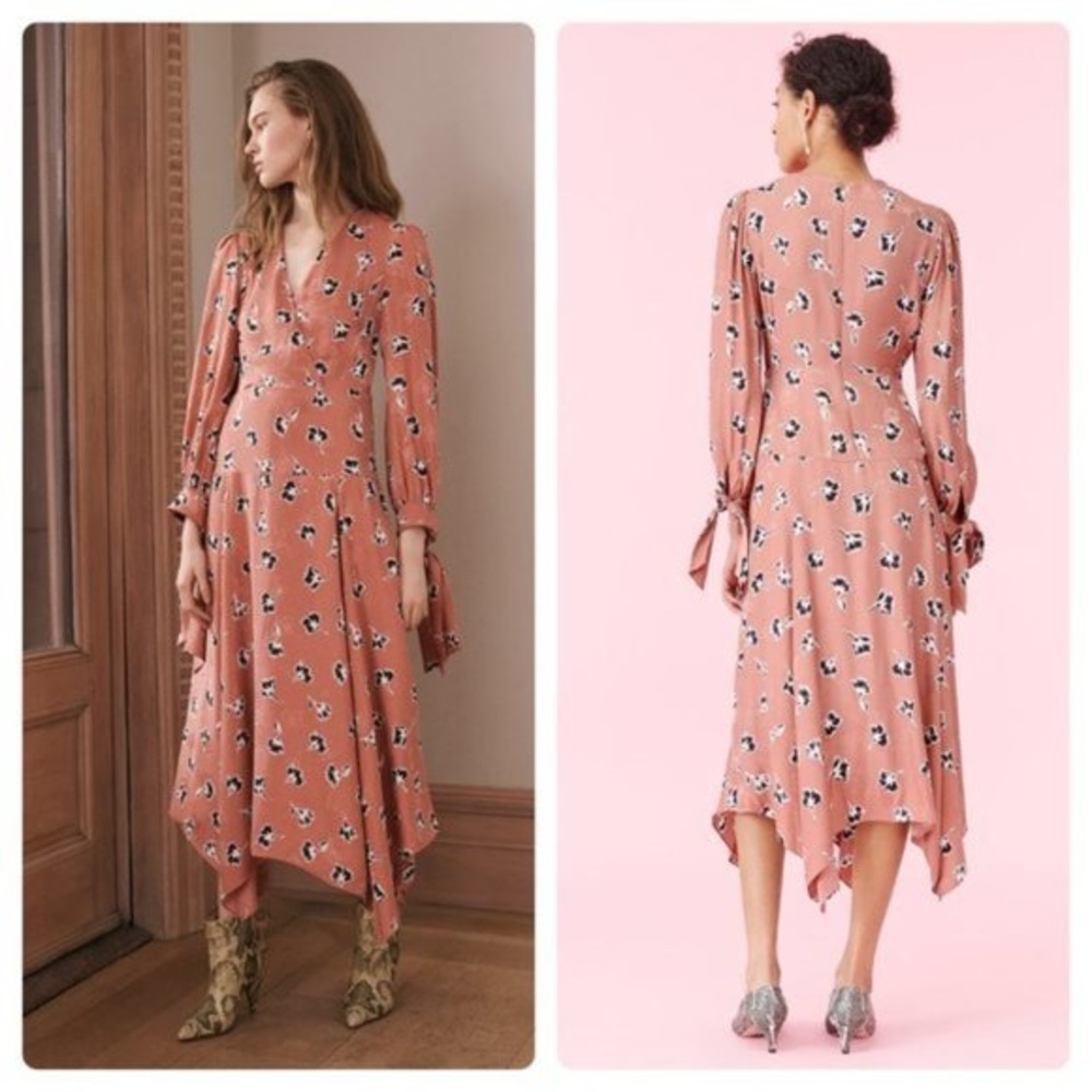 Rebecca Taylor 
Ready-to-wear Silk‎ Paintbrush
Tie Detail Floral Midi Dress Sz 4